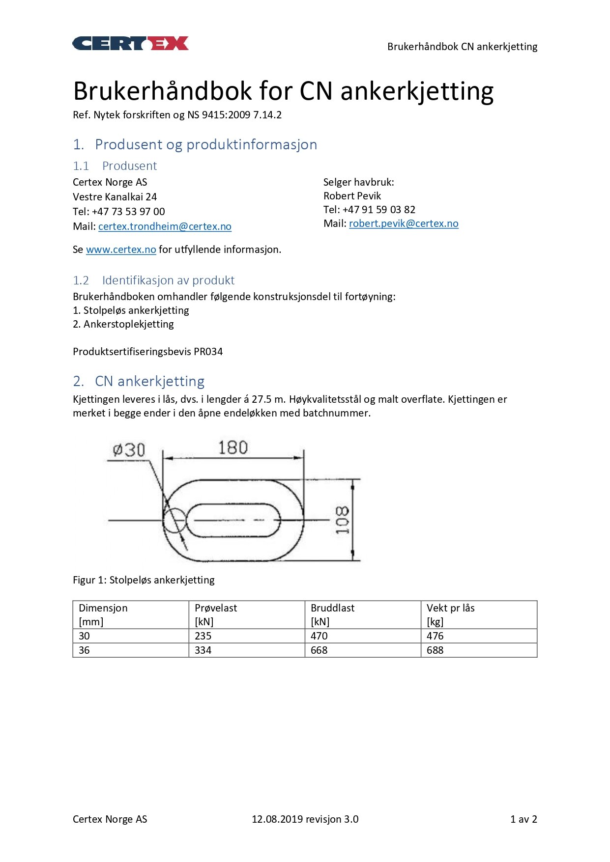 Brukerhåndbok for CN ankerkjetting