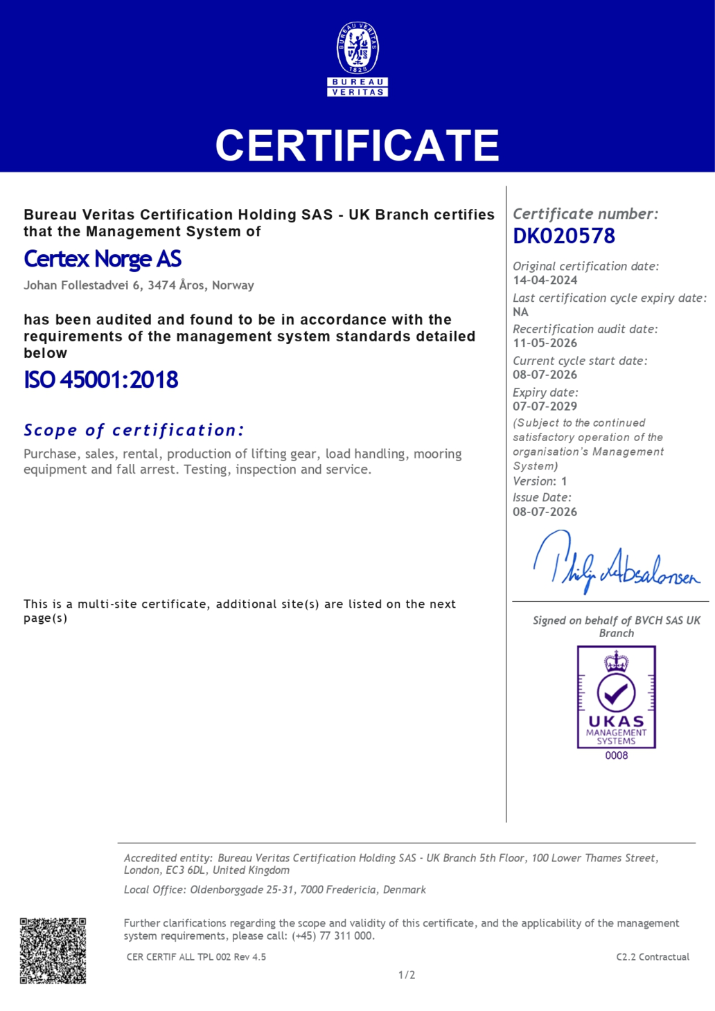 2026 ISO 45001 english certificate