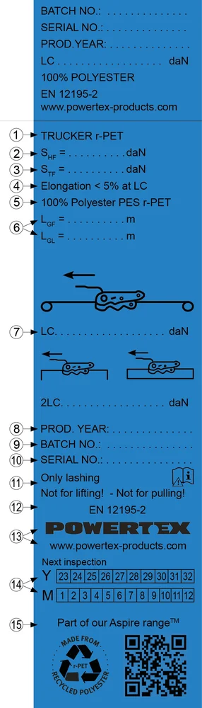 Load lashing blue label descriptions